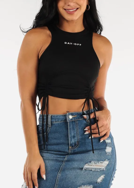 Day Off Graphic Sleeveless Drawstring Front Crop Top sold by Moda