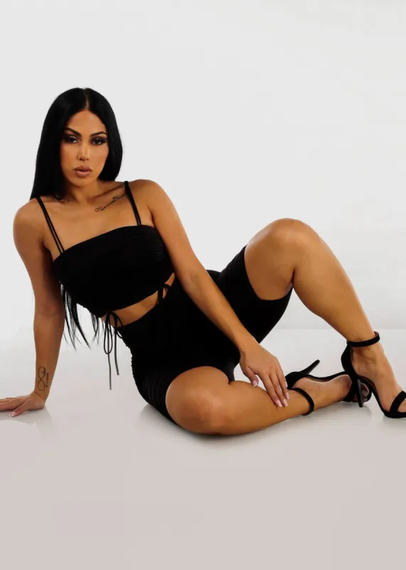 Black Ruched Crop Top & Bermuda Shorts (2 PCE SET) sold by Moda