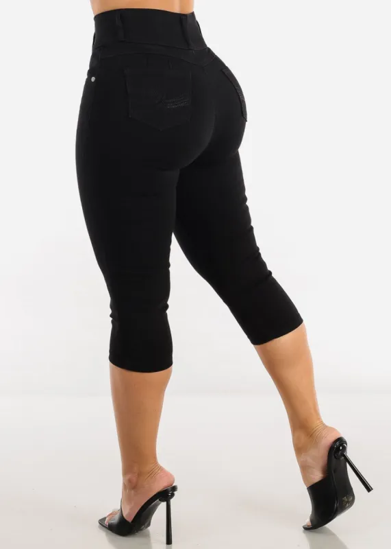 High Waisted Black Butt Lifting Denim Capris sold by Moda