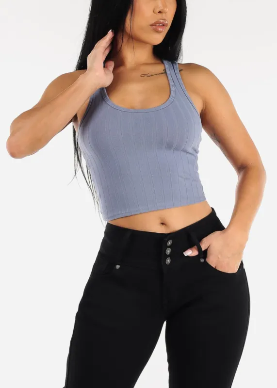 Ribbed Racerback Crop Top Blue sold by Moda