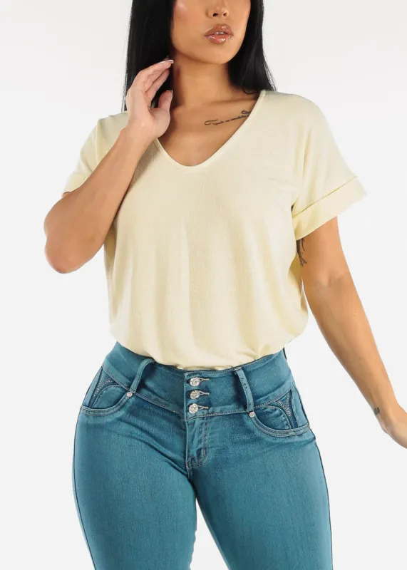 Short Sleeve Vneck Tunic Top Pale Yellow sold by Moda