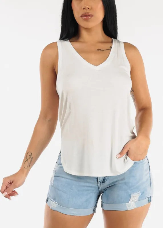 Sleeveless Vneck Tank Top White sold by Moda