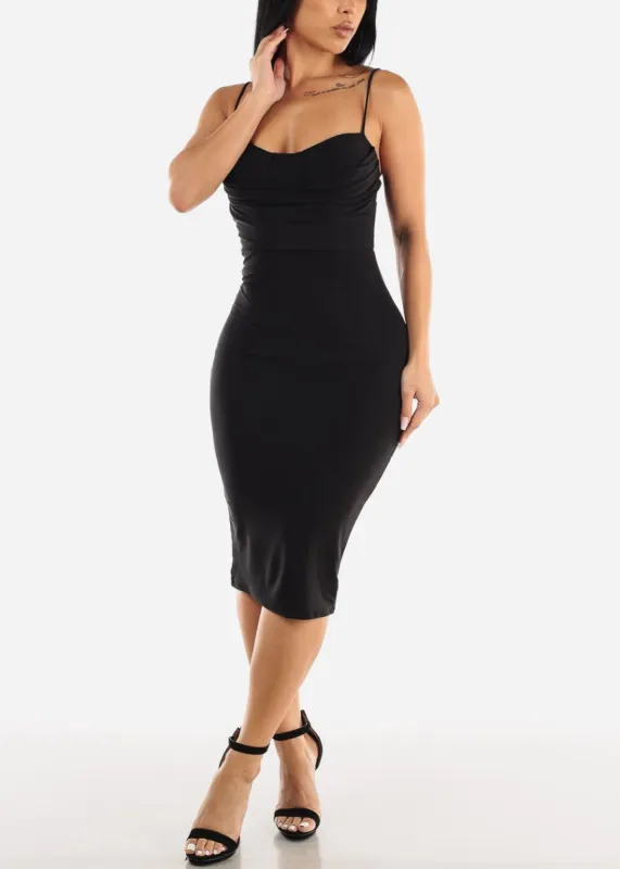 Black Spaghetti Strap Sweetheart Neckline Bodycon Midi Dress sold by Moda
