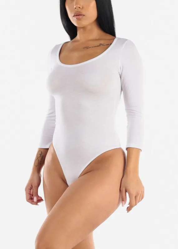 Scoop Neck White Thong Bodysuit sold by Moda