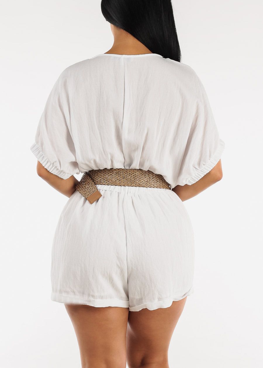Vneck Button Up Romper Off White w Belt sold by Moda product image thumbnail 4
