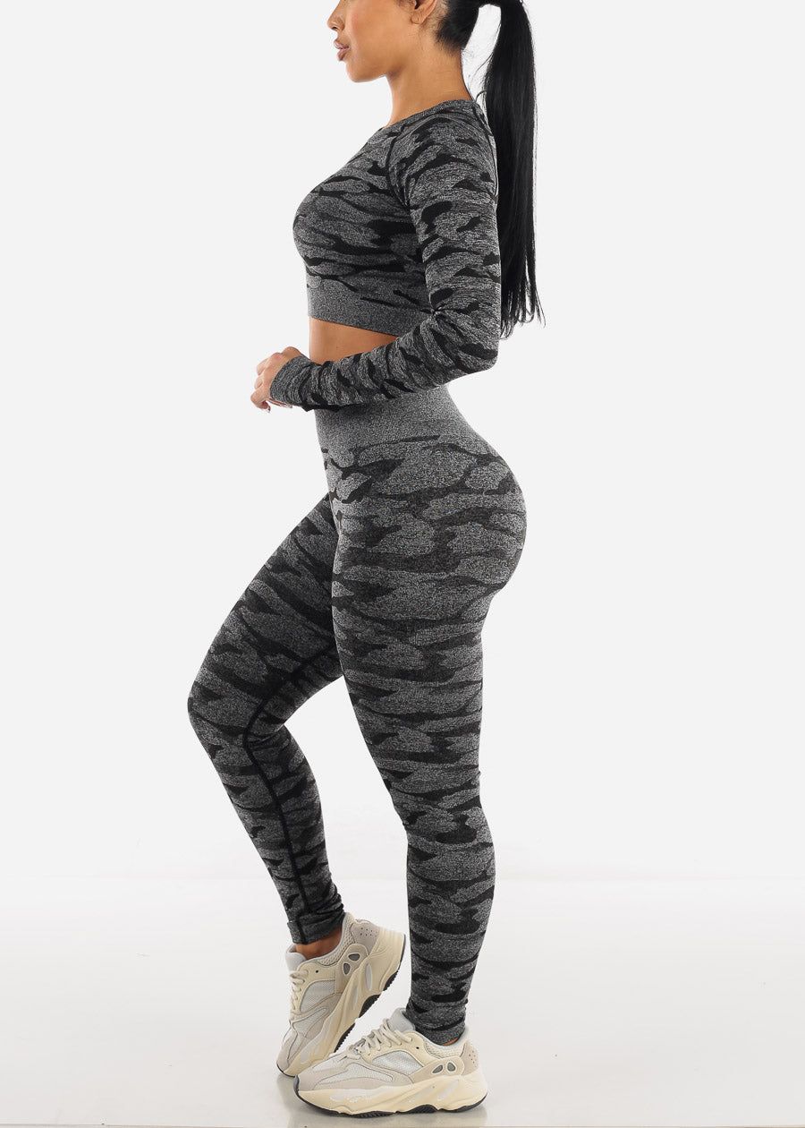Activewear Crop Top & Leggings Charcoal Camo (2 PCE SET) sold by Moda product image thumbnail 2