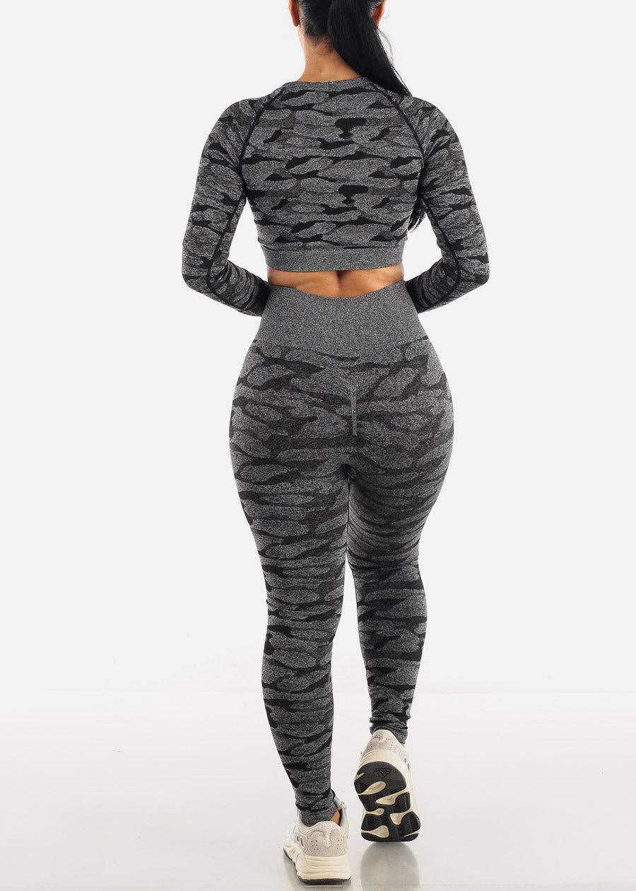 Activewear Crop Top & Leggings Charcoal Camo (2 PCE SET) sold by Moda product image thumbnail 3