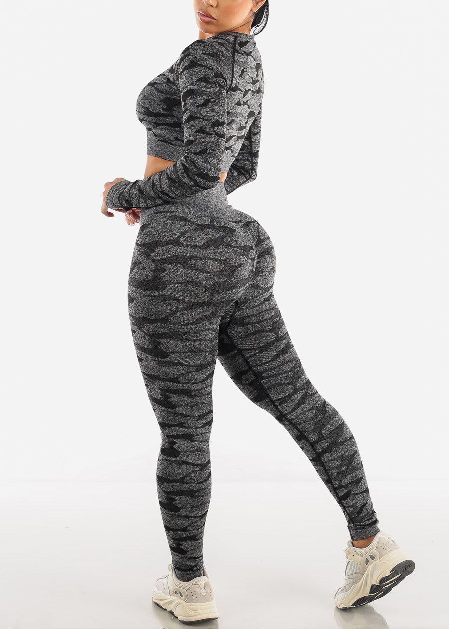 Activewear Crop Top & Leggings Charcoal Camo (2 PCE SET) sold by Moda product image thumbnail 4