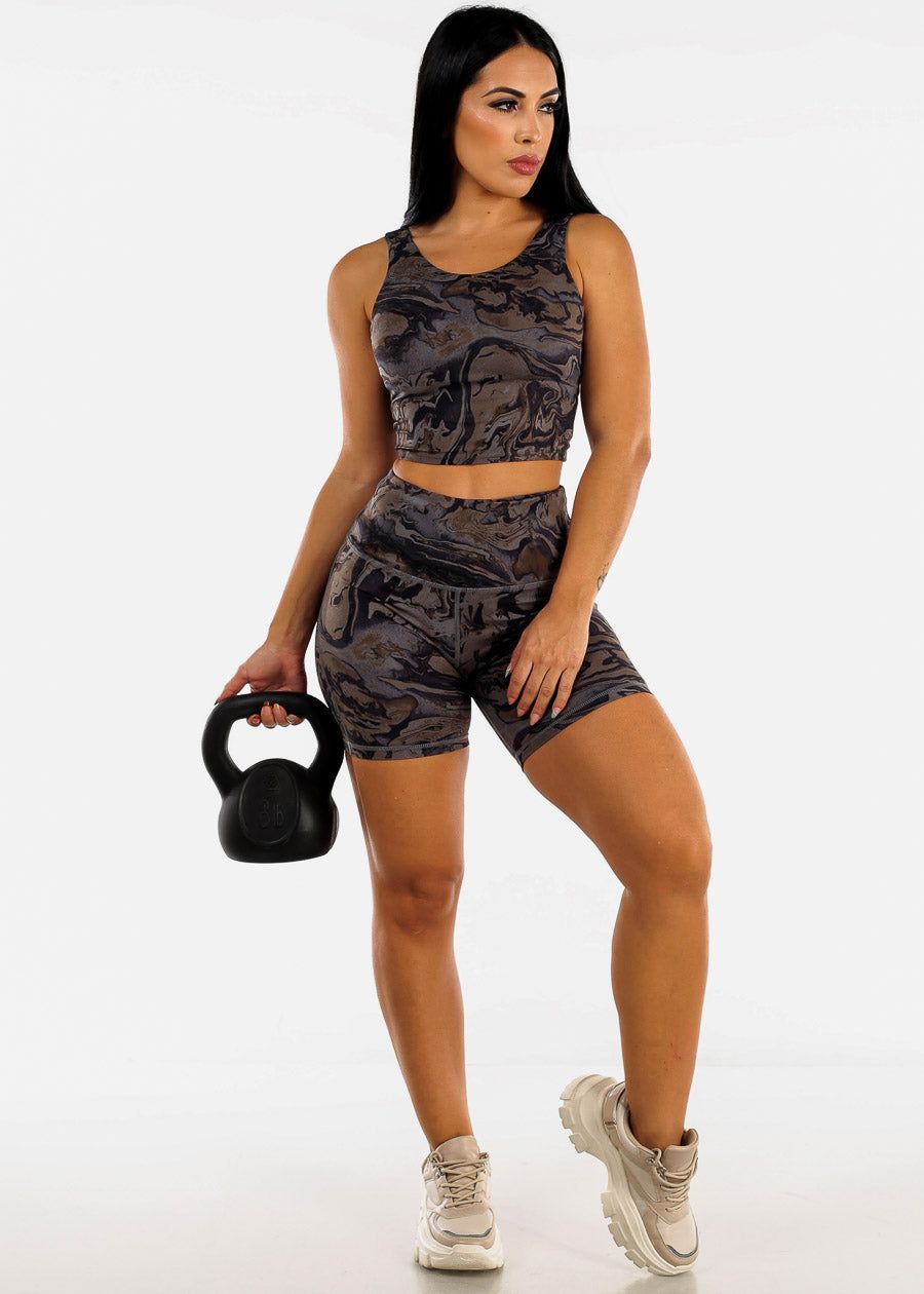 MONO B Activewear High Waisted Biker Gym Shorts Abstract Print sold by Moda product image thumbnail 3