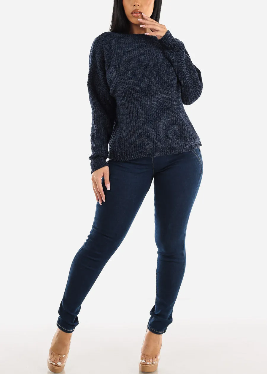 Long Sleeve Soft Knit Boat Neckline Sweater Navy sold by Moda product image thumbnail 2