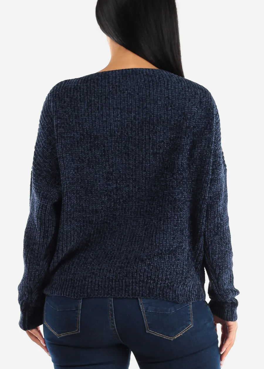 Long Sleeve Soft Knit Boat Neckline Sweater Navy sold by Moda product image thumbnail 4