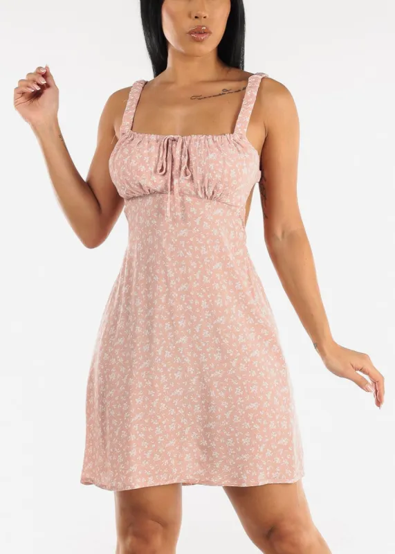 Sleeveless Open Back Floral Mini Dress Pink sold by Moda
