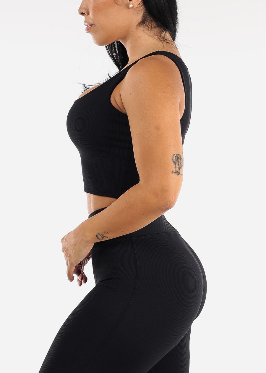 Ribbed Square Neck Cropped Active Tank Top sold by Moda product image thumbnail 3