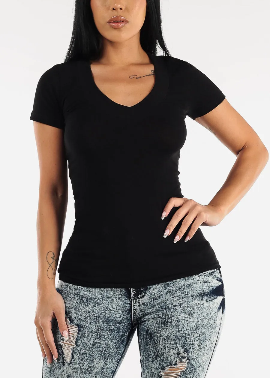 V-Neck Basic T-Shirt (Black) sold by Moda