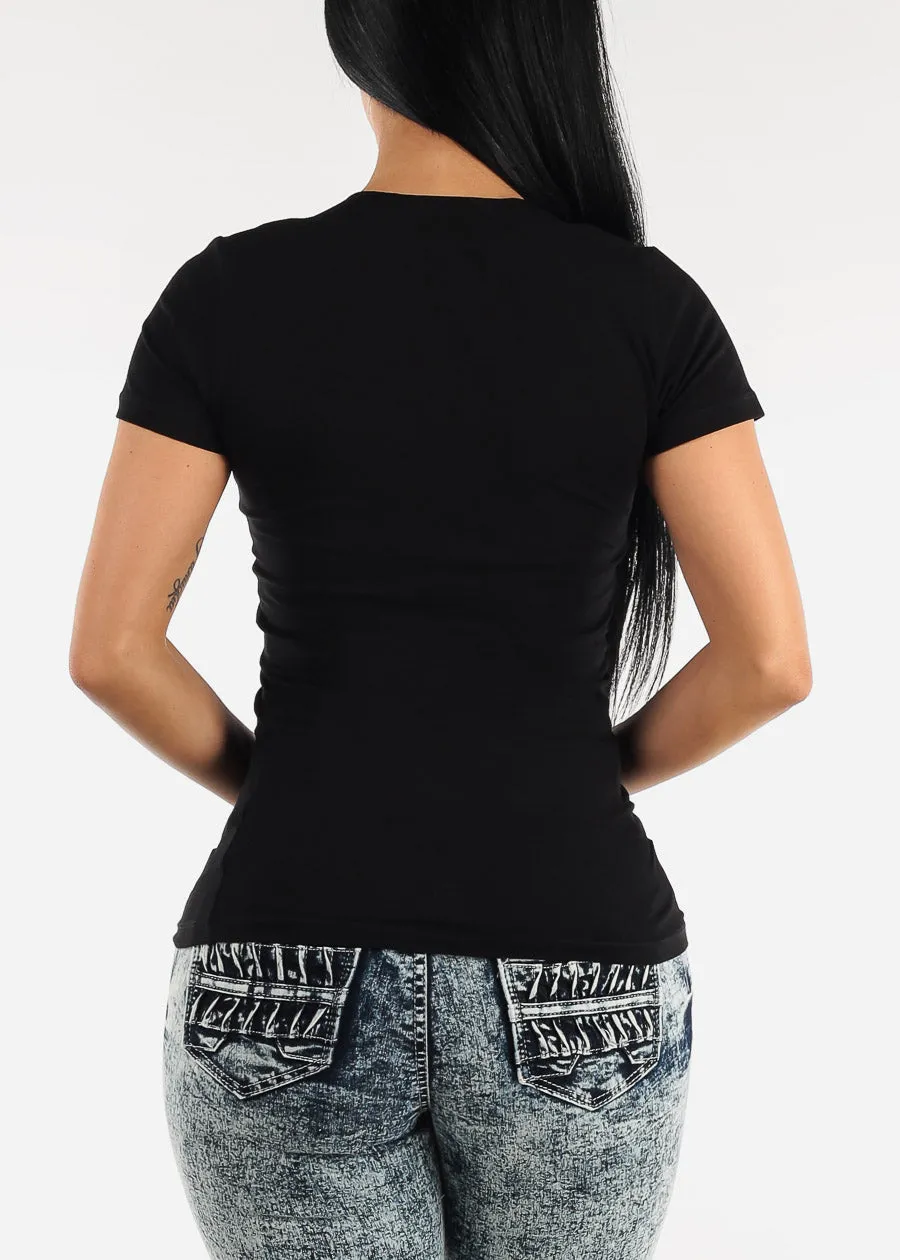 V-Neck Basic T-Shirt (Black) sold by Moda product image thumbnail 4