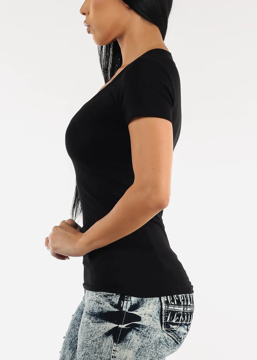 V-Neck Basic T-Shirt (Black) sold by Moda product image thumbnail 3