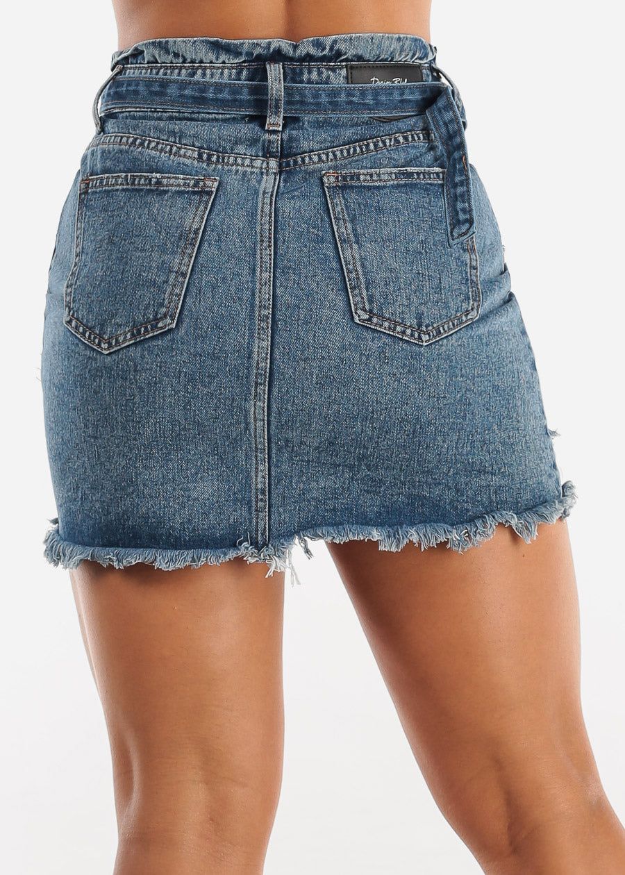 Distressed Paperbag Denim Mini Skirt w Belt sold by Moda product image thumbnail 4