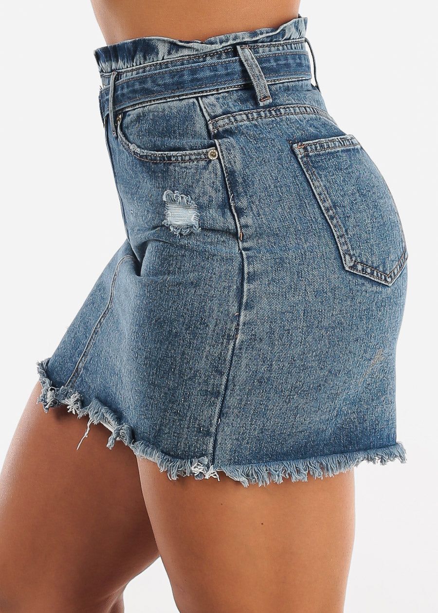 Distressed Paperbag Denim Mini Skirt w Belt sold by Moda product image thumbnail 3