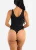 Seamless Black Vneck Sleeveless Thong Bodysuit sold by Moda