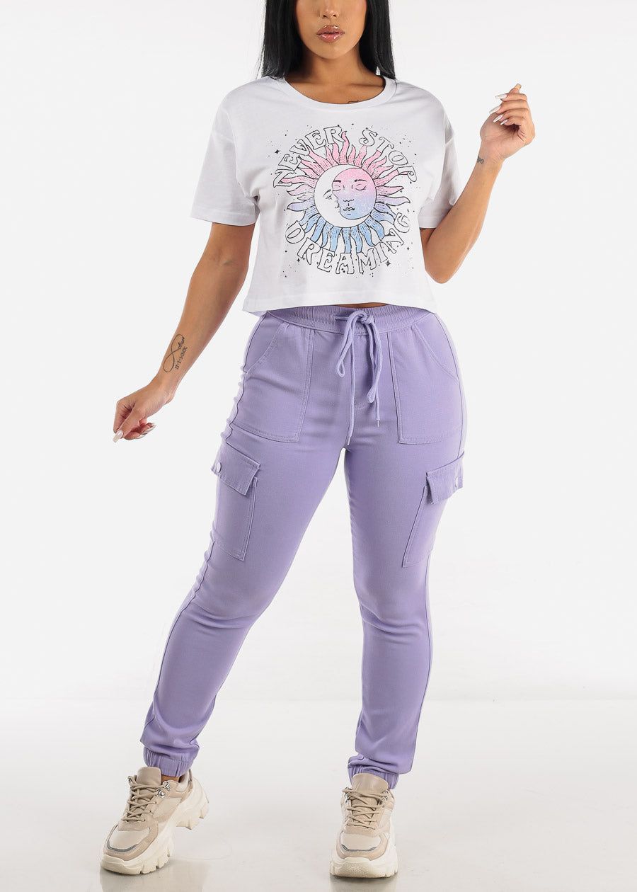 White Graphic Cropped Tee "Never Stop Dreaming" sold by Moda product image thumbnail 2