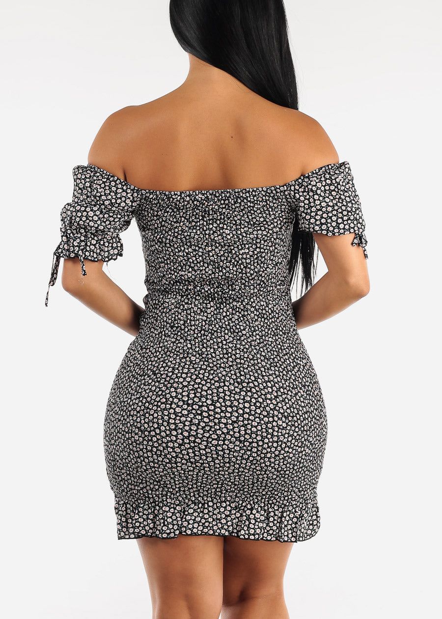 Off Shoulder Floral Smocked Bodycon Dress Black sold by Moda product image thumbnail 4