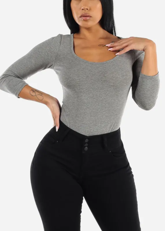 Scoop Neck Grey Thong Bodysuit sold by Moda