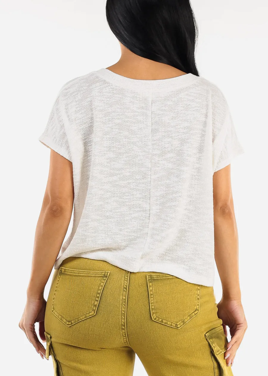 White Vneck Short Sleeve Knit Crop Top sold by Moda product image thumbnail 4
