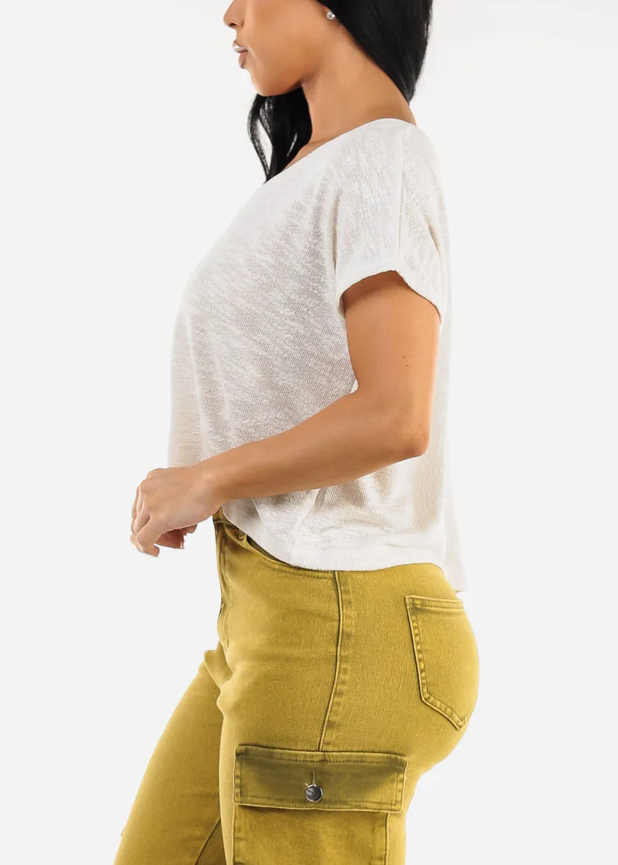 White Vneck Short Sleeve Knit Crop Top sold by Moda product image thumbnail 3