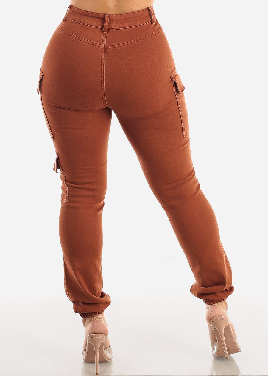 High Waisted Stretch Cargo Jogger Jeans Brown sold by Moda product image thumbnail 4