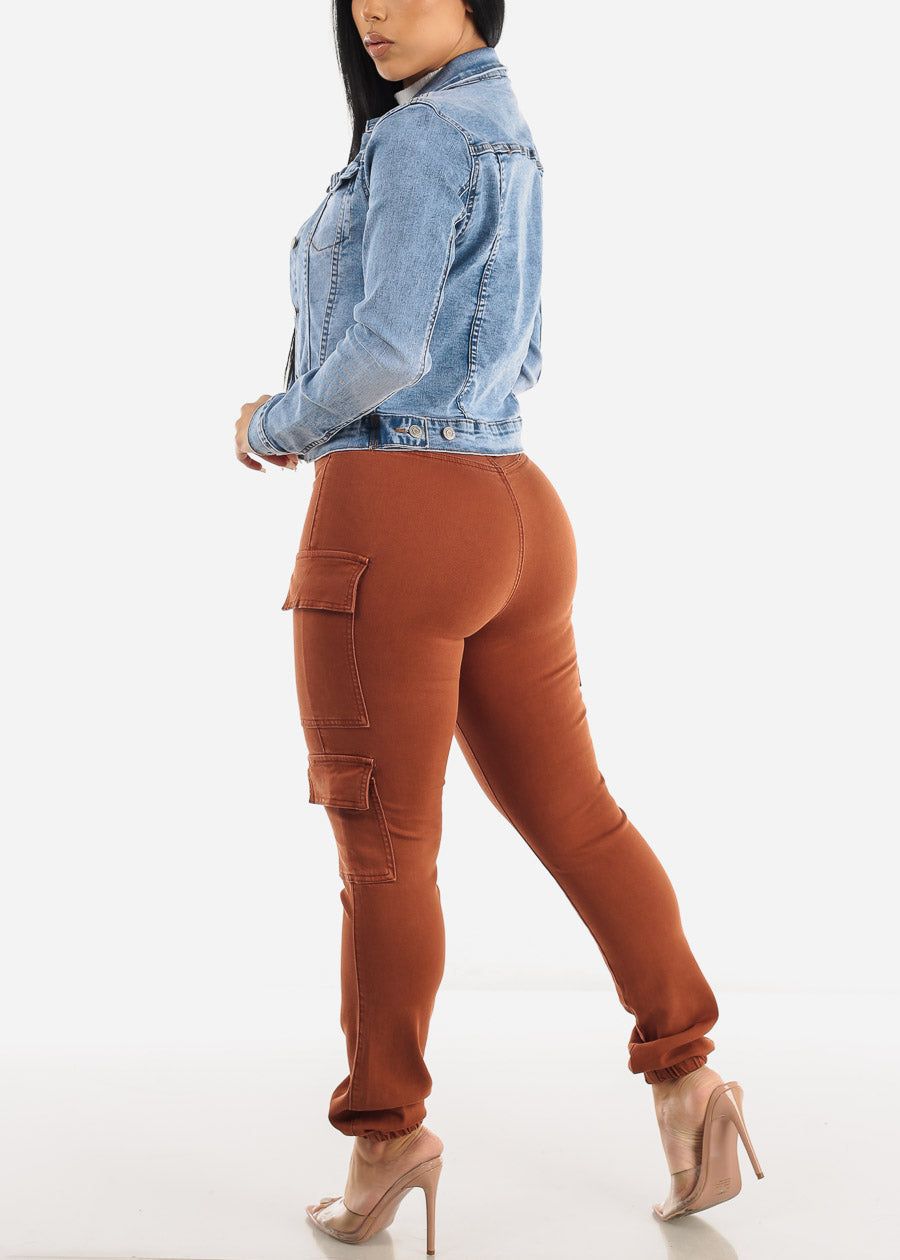 High Waisted Stretch Cargo Jogger Jeans Brown sold by Moda product image thumbnail 5