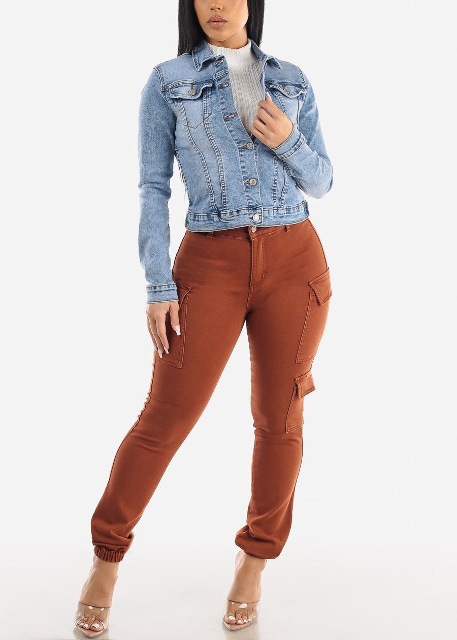 High Waisted Stretch Cargo Jogger Jeans Brown sold by Moda product image thumbnail 2