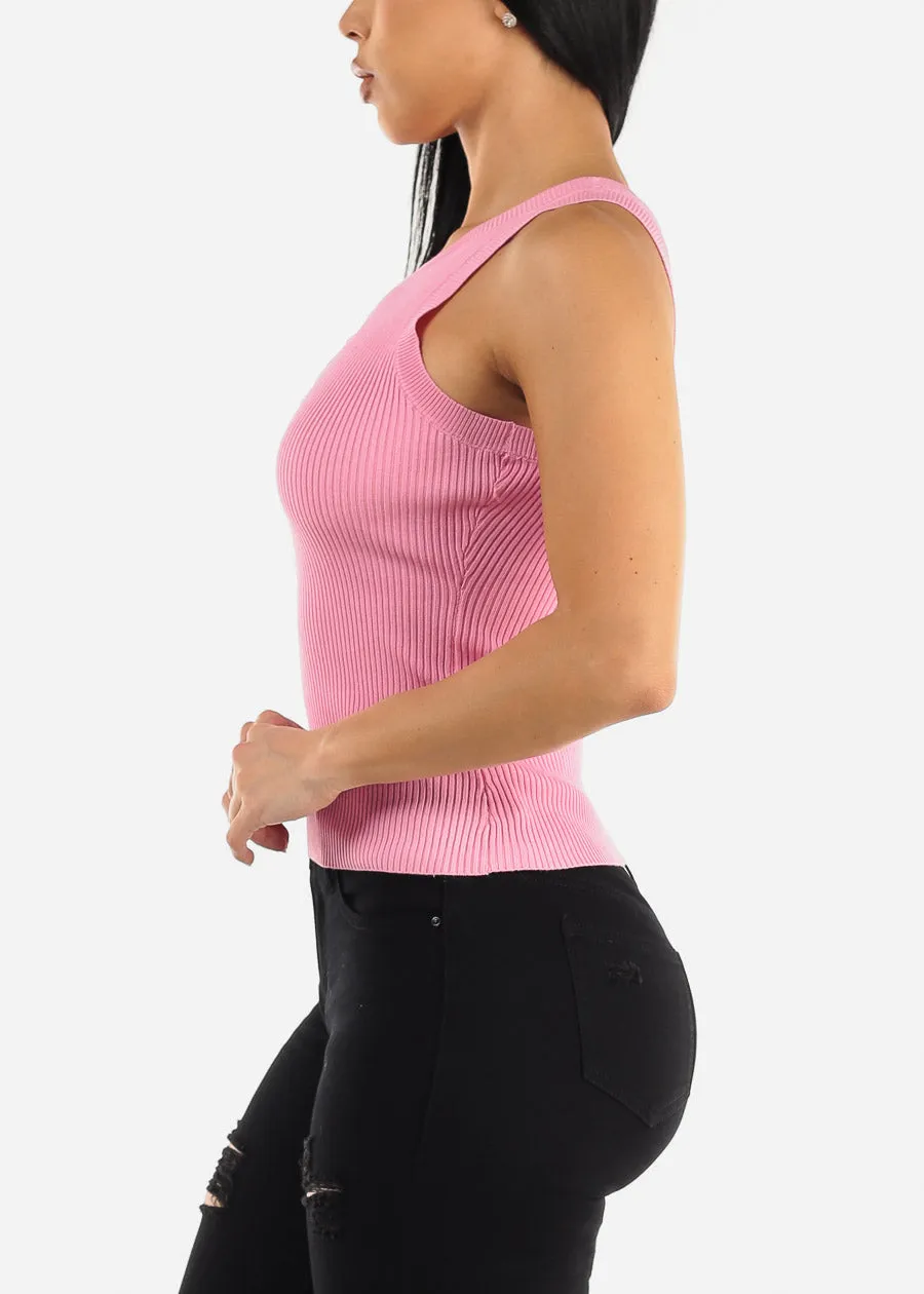 Sleeveless Ribbed Stretchy Pink Tank Top sold by Moda product image thumbnail 4