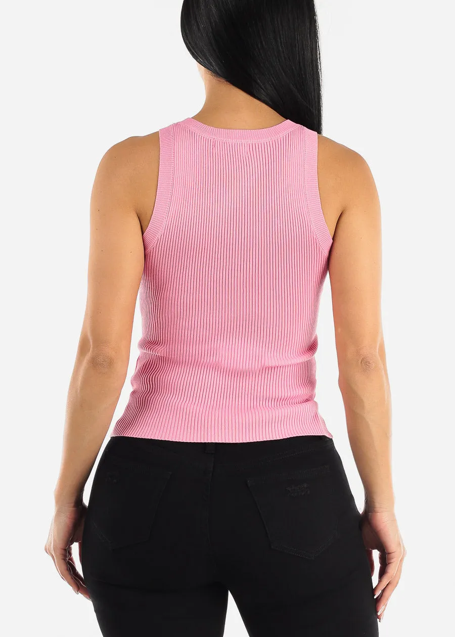 Sleeveless Ribbed Stretchy Pink Tank Top sold by Moda product image thumbnail 5