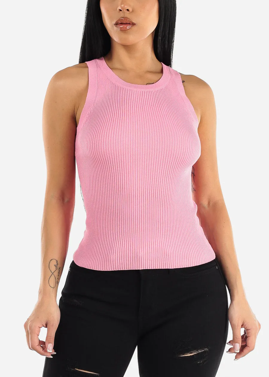 Sleeveless Ribbed Stretchy Pink Tank Top sold by Moda