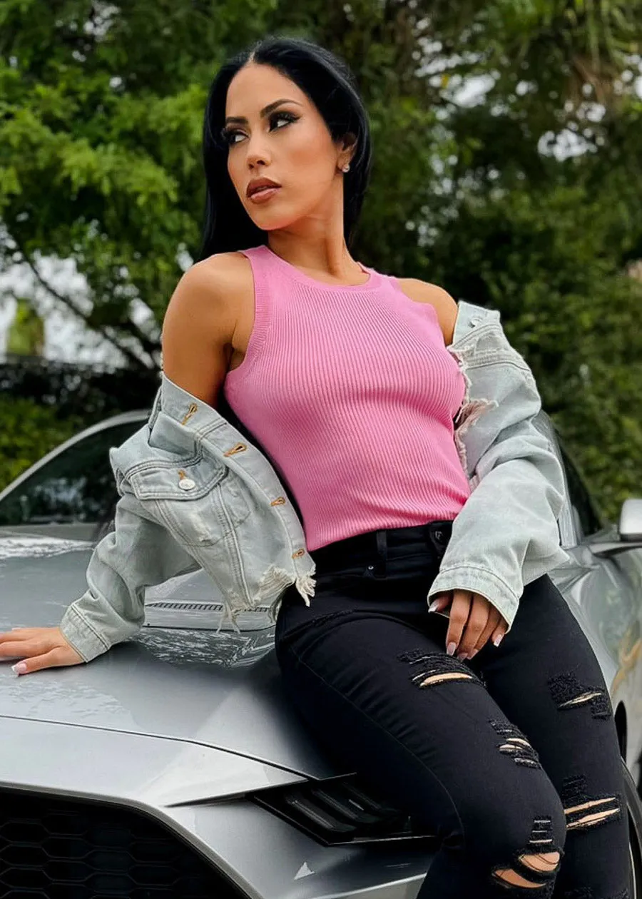 Sleeveless Ribbed Stretchy Pink Tank Top sold by Moda product image thumbnail 2