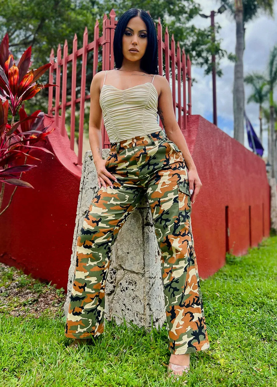 High Waist Straight Wide Leg Camouflage Cargo Pants sold by Moda