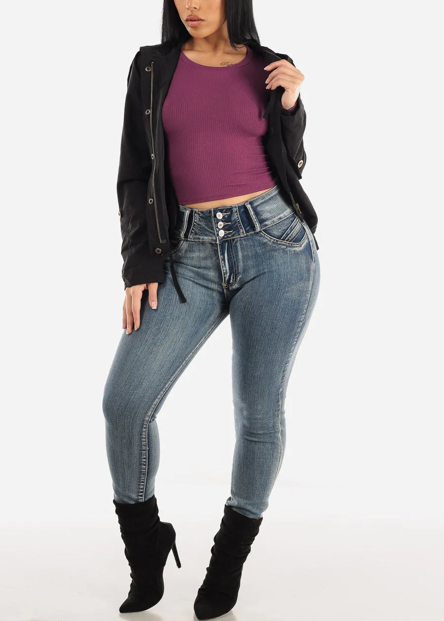 Long Sleeve Crewneck Ribbed Crop Top Purple sold by Moda product image thumbnail 2