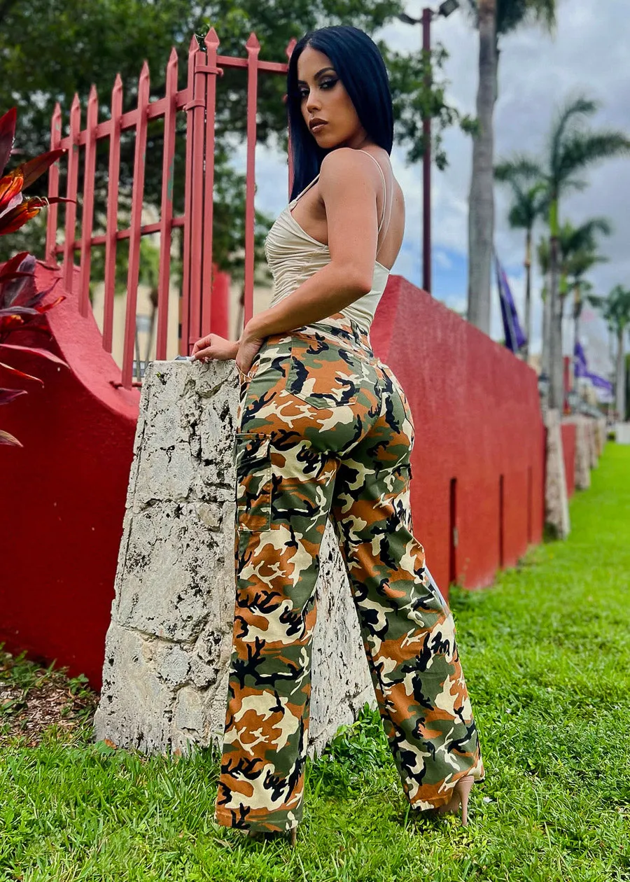 High Waist Straight Wide Leg Camouflage Cargo Pants sold by Moda product image thumbnail 4
