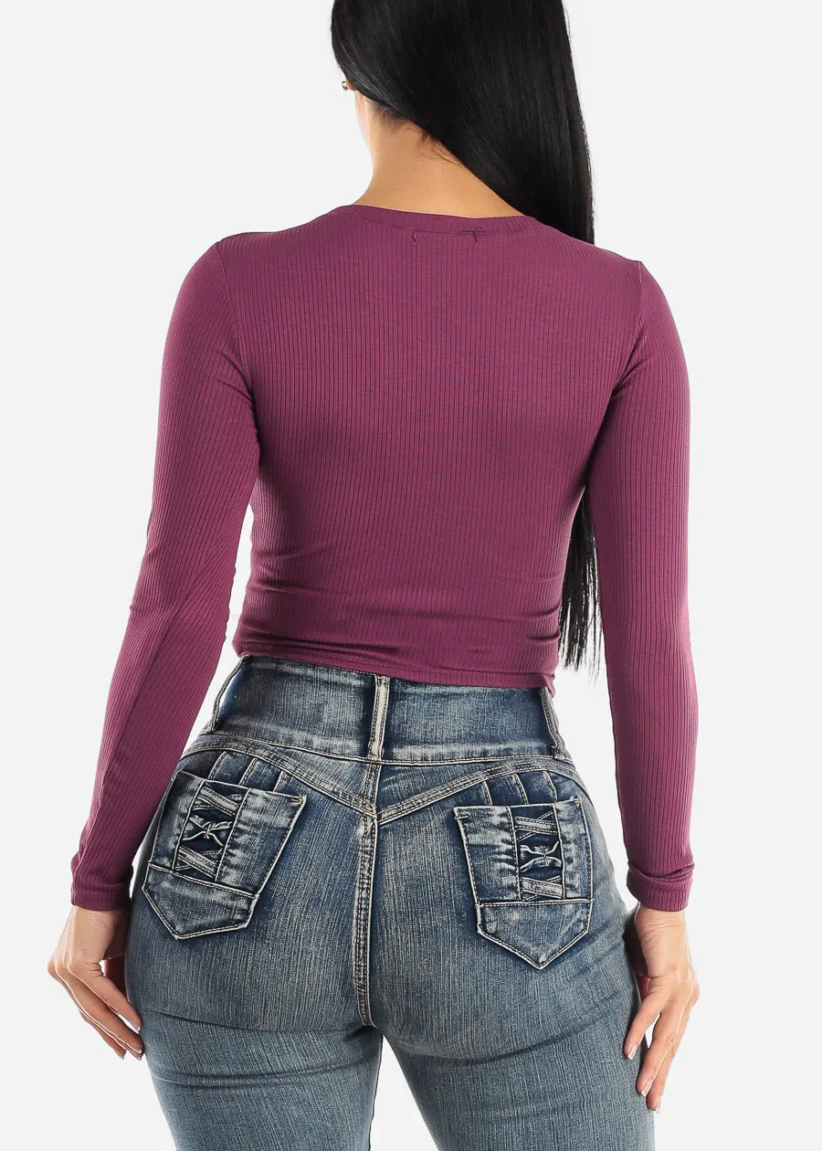 Long Sleeve Crewneck Ribbed Crop Top Purple sold by Moda product image thumbnail 4