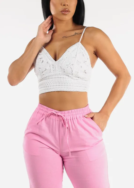 White Sleeveless Crochet Crop Top sold by Moda
