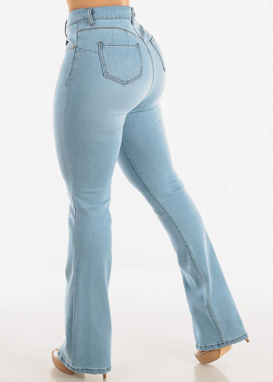 Classic One Button Butt Lifting Bootcut Jeans Light Blue sold by Moda