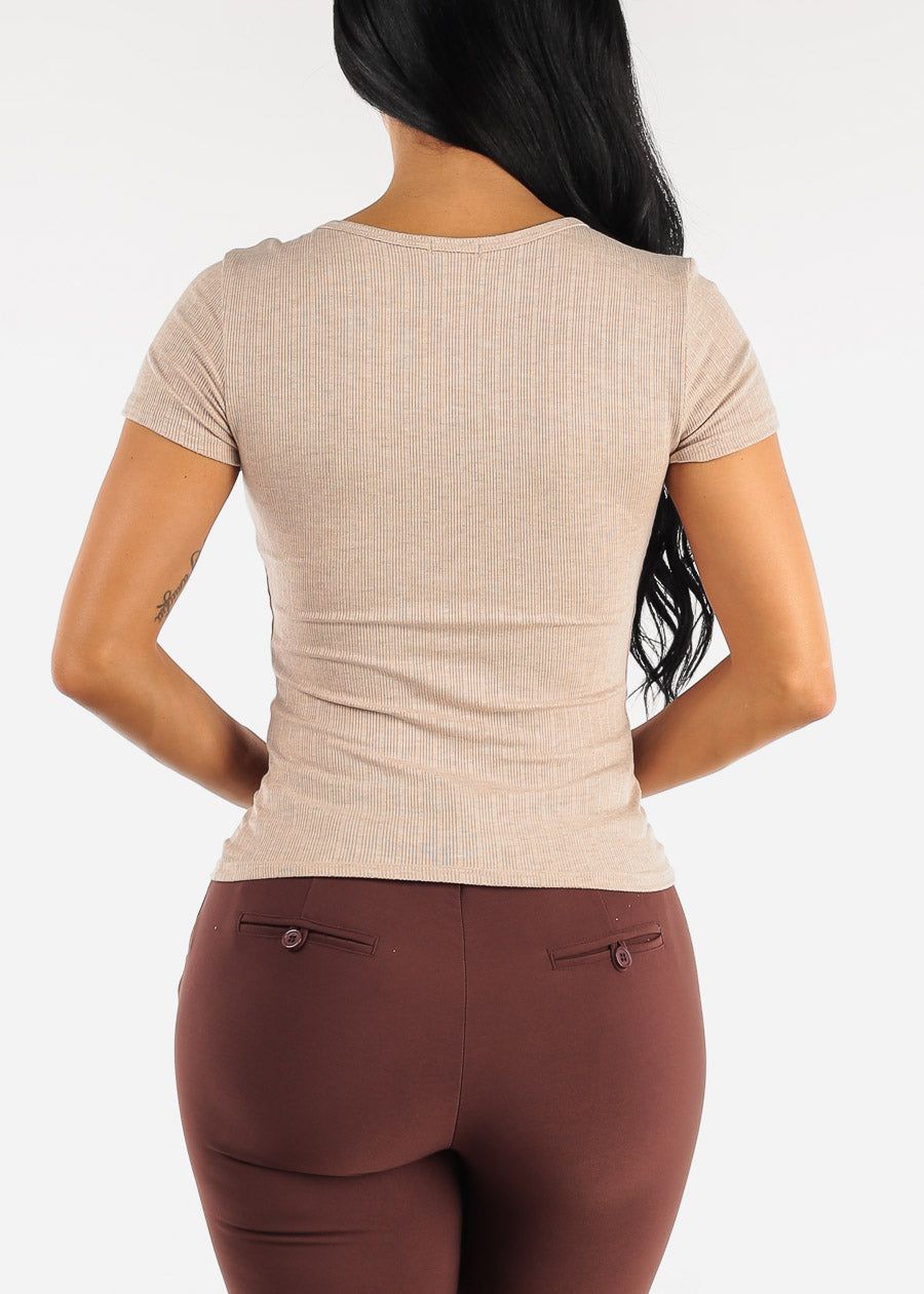 Short Sleeve Bust Cut Out Top Mocha sold by Moda product image thumbnail 4