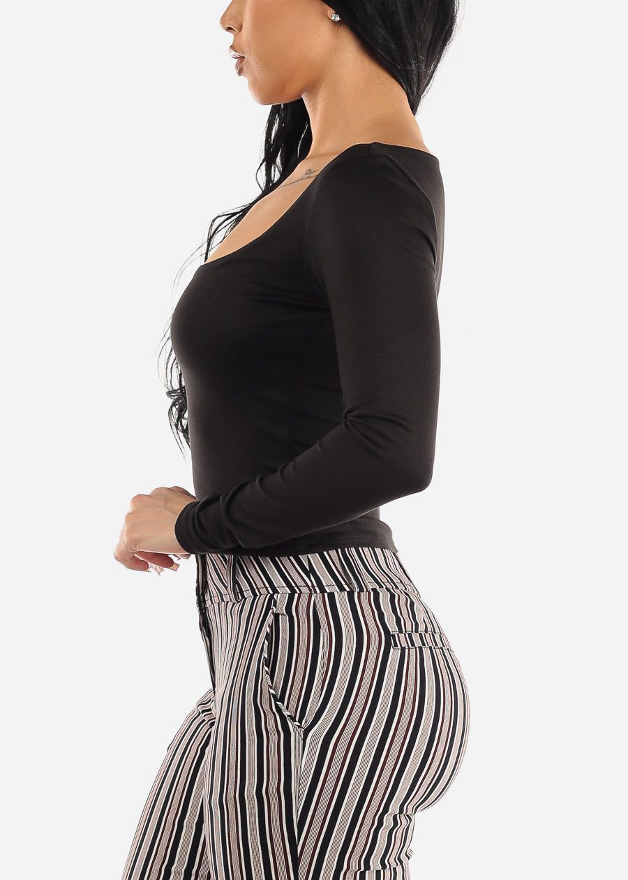 Long Sleeve Scoop Neck Black Fitted Top sold by Moda product image thumbnail 3