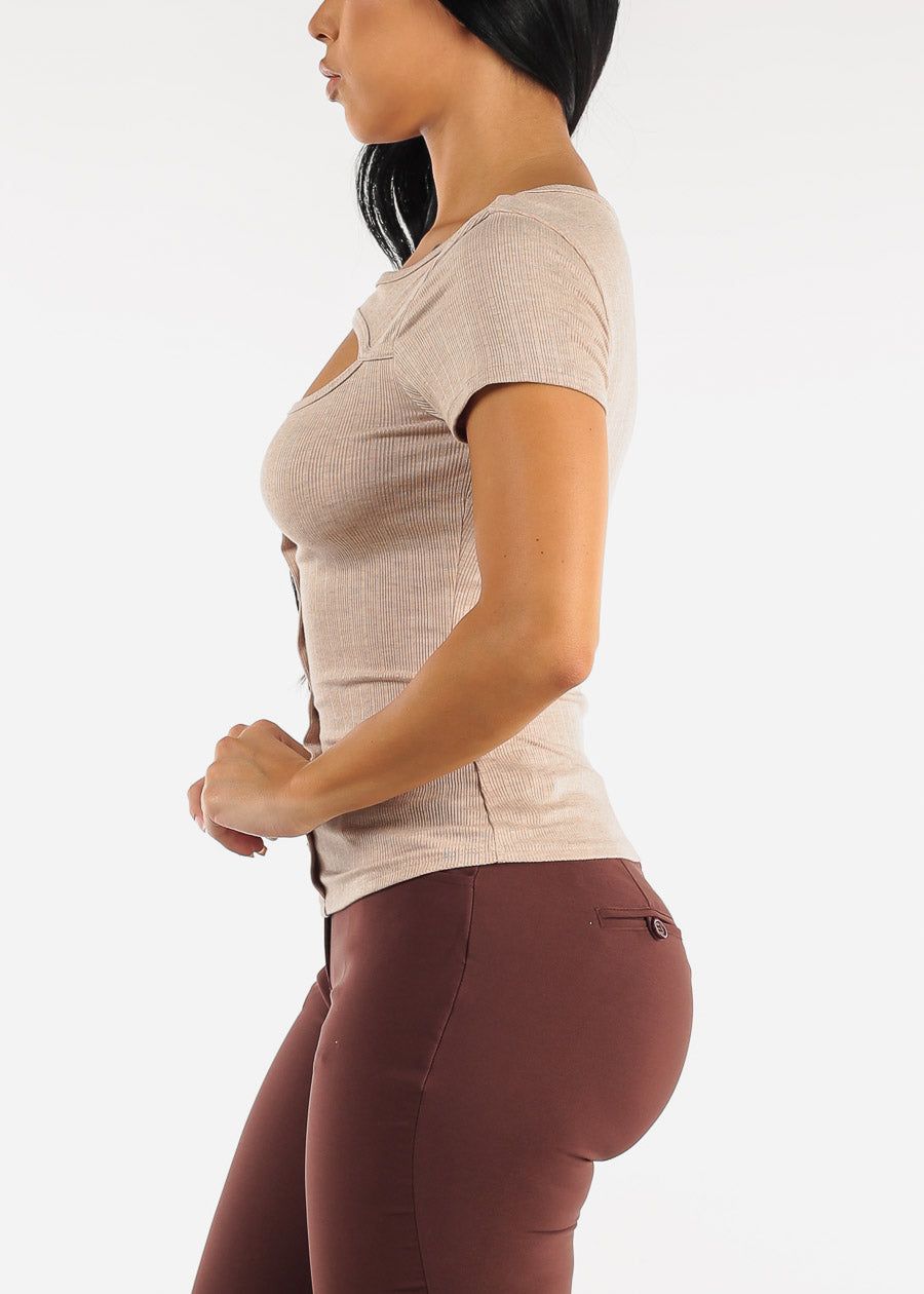 Short Sleeve Bust Cut Out Top Mocha sold by Moda product image thumbnail 3