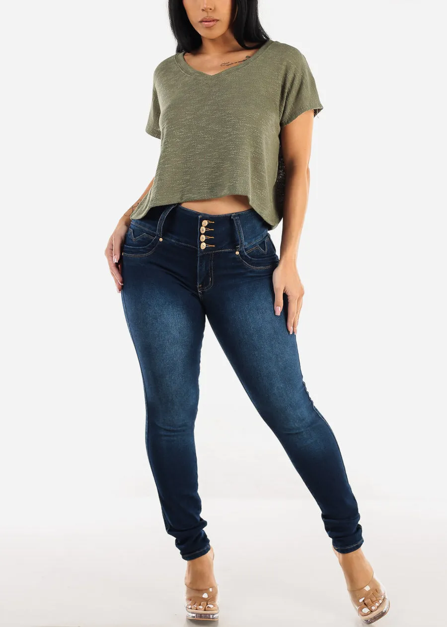 Vneck Short Sleeve Knit Crop Top Olive sold by Moda product image thumbnail 2