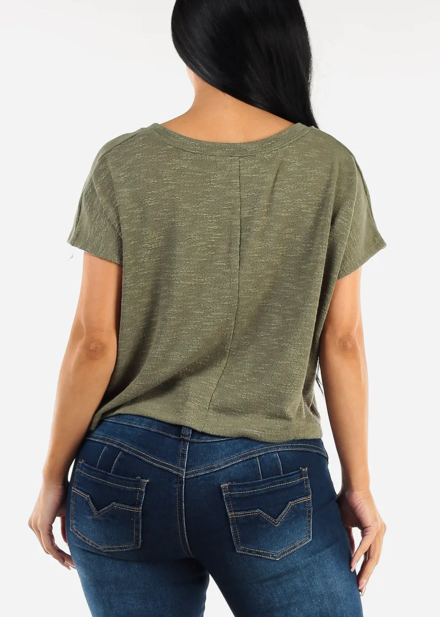 Vneck Short Sleeve Knit Crop Top Olive sold by Moda product image thumbnail 4