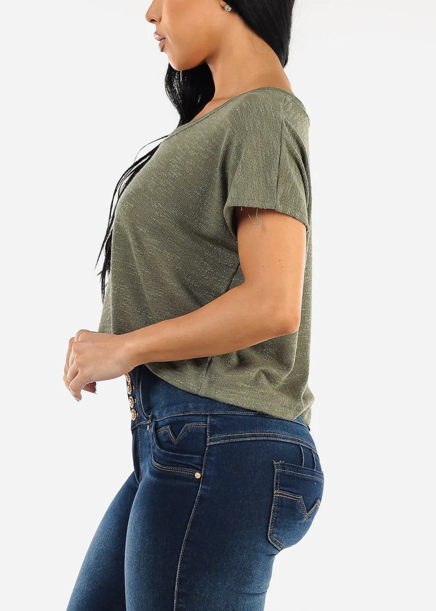 Vneck Short Sleeve Knit Crop Top Olive sold by Moda product image thumbnail 3
