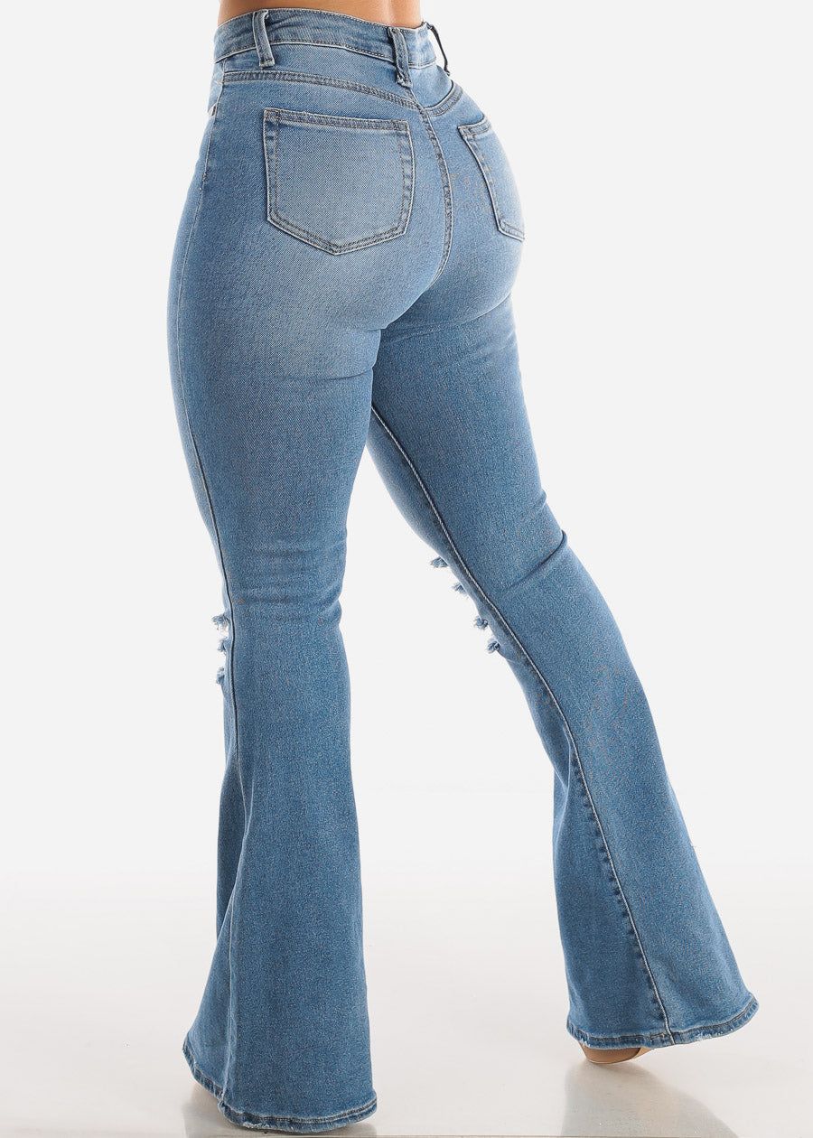 High Waist Distressed Flared Jeans Light Wash sold by Moda product image thumbnail 4
