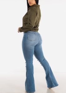 High Waist Distressed Flared Jeans Light Wash sold by Moda