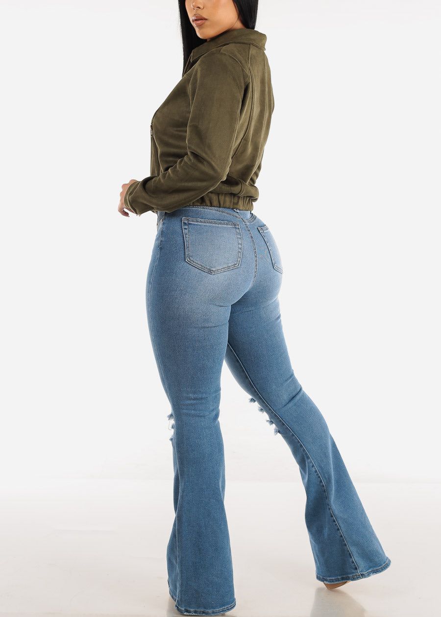 High Waist Distressed Flared Jeans Light Wash sold by Moda product image thumbnail 5